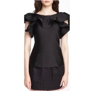 Black, Ruffle sleeves, Polyester.